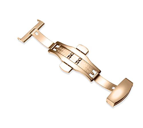 Image of 14mm 16mm 18mm 20mm 22mm Butterfly Push Type Stainless Steel Silver Rose Golden Black Deployment Buckle Clasp Fits Leather Rubber Watch Band Strap