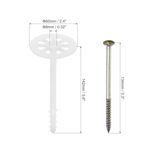 Image of PATIKIL 142mm Perforated Insulation Pins, 30 Pack Insulating Nails Wall Plug Plastic Expansion Bolt for Fixing Foam Boards to Masonry Wall or Ceiling