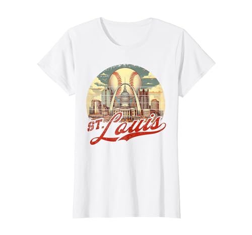 Vintage St. Louis Baseball American US Flag T-Shirt, Women, White, X-Large