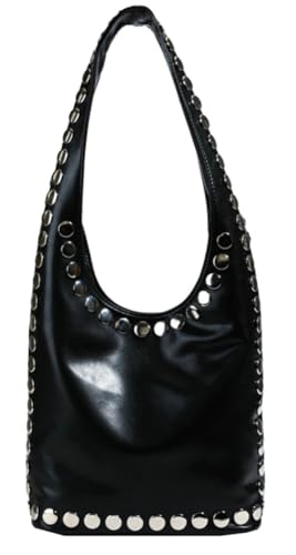 Cool Rivet Bucket Bag Stylish Solid Color Underarm Purse for Outdoor Party Travel Shoulder Bag for Women 2025