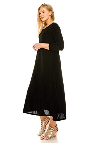 Jostar Women's Stretchy Long Dress Quarter Sleeve Plus 3Xl Black #TOP2
