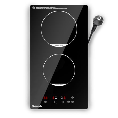 Topwish plaque induction 2 feux, plaque de cuisson induction 2 feux, plaque de cuisson electrique 30cm con verrou de sécurité, funzione Boost, voyant de...