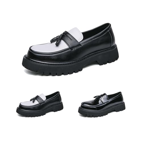 Men's Fashion Tassel Platform Loafers, Slip-On Casual Shoes Fashion Round Toe Non-Slip Lug,Business Casual Work Shoes Dress