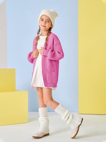 Image of Haloumoning Kids Girls Open Front Cardigan Sweaters Long Sleeve Cable Knit Fashion Clothes with Pockets 5-14 Years