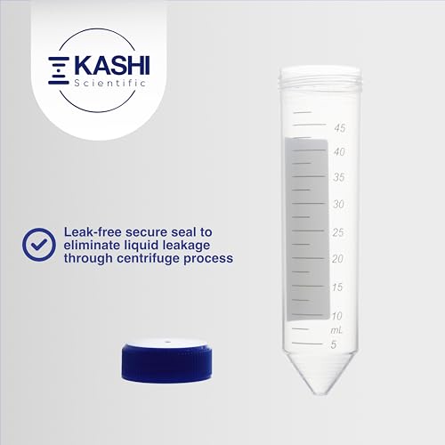 Image of Kashi Scientific 50mL Screw-Cap Conical Centrifuge Tubes, Sterile Transparent Test Tubes with Printed Graduation and Write-on Spot [50mL, 500]