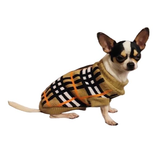 Dog and Cat Jumper, Stylish Warm Plaid Sweater for Small Dogs, Knitted Puppy Pullover Vest for Autumn and Winter, Soft Turtleneck Pet Apparel for Kitten, Teacup Poodles, Chihuahuas, M