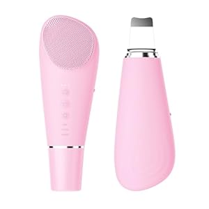 Silicone Face Scrubber Blackhead Scraper Rechargeable 2-in-1 Facial Cleansing Brush & Skin Spatula Duo, IPX7 Waterproof Exfoliating Massager Deep Cleansing for Women and Men（Light Pink）