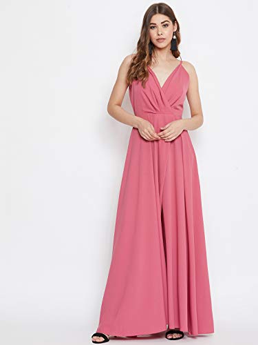 Image of Berrylush Red Solid V Neck Maxi Dress