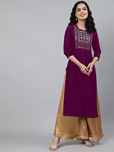 Image of Femvy Women's Rayon Solid Regular Kurti