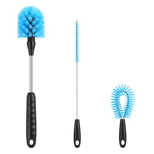 Goupillon pour Bouteilles, Lot de 3 Pièces Goupillon Long pour Bouteilles en Verre, Nettoyeur de Bouteilles, Goupillon pour Carafes en Verre, Bouteilles de...