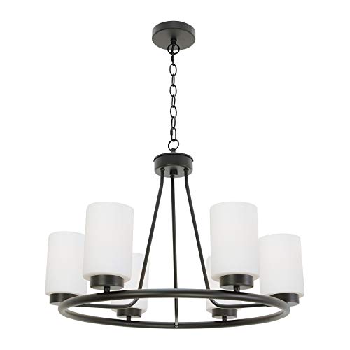 TODOLUZ 6-Lights Black Rustic Chandelier Wagon Wheel, 24.8" Dining Room Light Fixtures Hanging with Opal White Glass for Foyer Living Room Kitchen TODOLUZ 6-Lights Black Rustic Chandelier Wagon Wheel, 24.8" Dining Room Light Fixtures Hanging with Opal White Glass for Foyer Living Room Kitchen