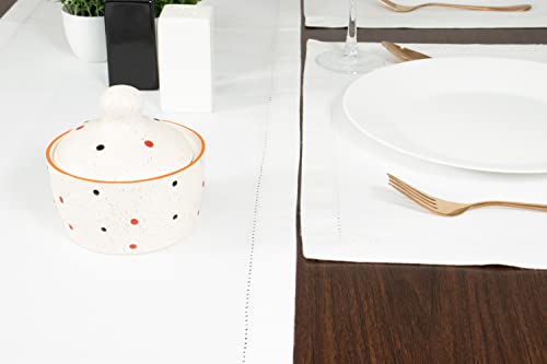 Purpleessences Hemstitch Solid Collection 100% Cotton Classic Farmhouse Table Runner 14 X 72 Every Day Use - White #TOP3