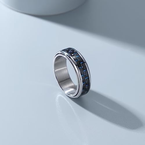 8mm Spinner Black/Blue/Silver Carbon Fiber Ring Black Spinner Anxiety Fidget Carbon Fiber Ring Wedding Band Stainless Steel Polished Finish Comfort Fit2