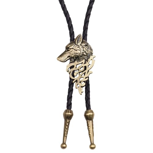 DecorDwell Cravate Bolo en Cuir,Bolo Tie Cowboy Western, Cuir Pour, Fait Main Cowboy，Cravate Tête de Loup Leder, für Damen, Herren,Hemd Hochzeit(Bronze)