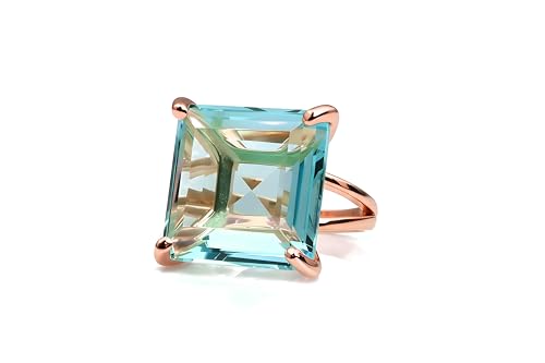 Bague topaze bleue carrée or rose 14k : un bijou durable qui ne ternit pas