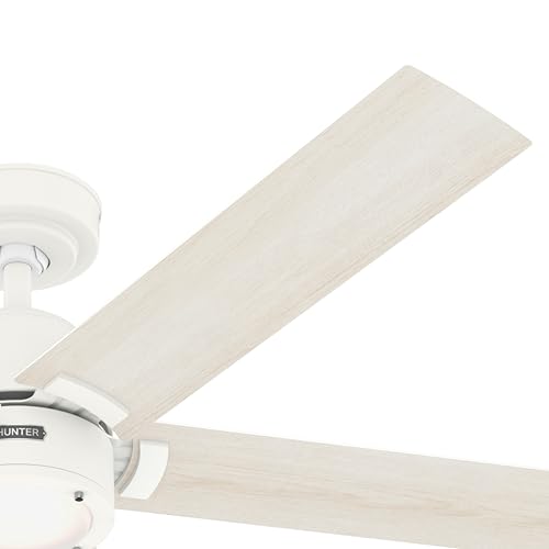 Image of Hunter 52 Inch Indoor Ceiling Fan with LED Light and Remote Control - White Modern Ceiling Fan, 5 Blades and 6 Speed WhisperWind Motor, For Bedroom, Living Room or Kitchen, ENERGY STAR - Erling, 52851