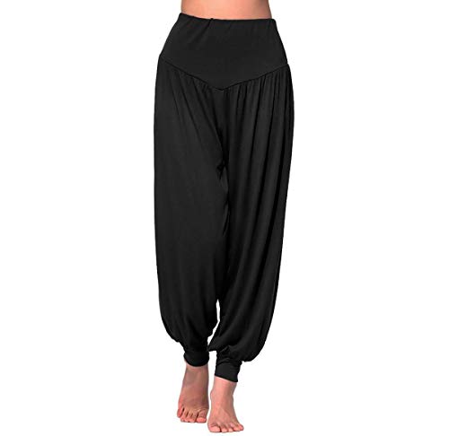 Women Harem Pants Yoga Pants Soft Modal Cotton Loose Legging Pilates Running Workout Legging (Black,S)