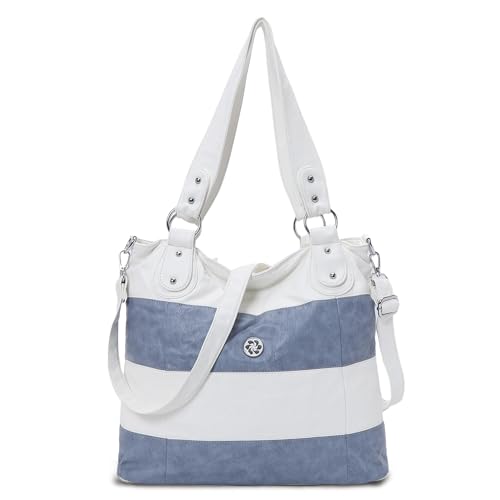 Image of Angel Kiss Hobo Shoulder Purses for Women Large Soft Washed PU Leather Stripe Crossbody Handbags