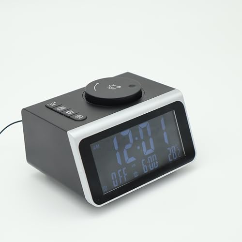 Image of JVD Waltz Premium Digital Alarm Clock | Speaker Wireless Charger, Digital with Bluetooth | Dimmable Light Bedrooms Dual Alarm Snooze Dimmer 12 24H RGB Night Light USB AUX | Black and Sliver