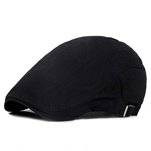 Elonglin Men's Flat Cap Cotton Ivy Gatsby Newsboy Hunting Hat Vintage Flat Cabbie Driving Beret Cap Boyfriend Gift Retro Duckbill Hat Adjustable Black