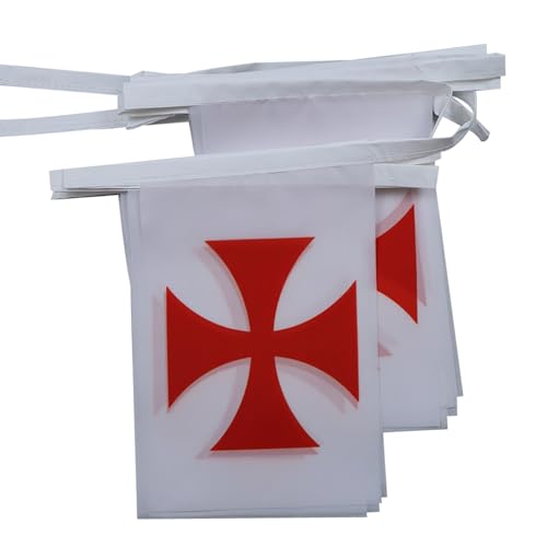 AZ FLAG - Guirlande Drapeau Templiers Ordre du Temple - 6 Mètres Avec 20 Fanions Croix Pattee Rouge De 21x14 cm - Petits Drapeaux 100% Polyester - 60g