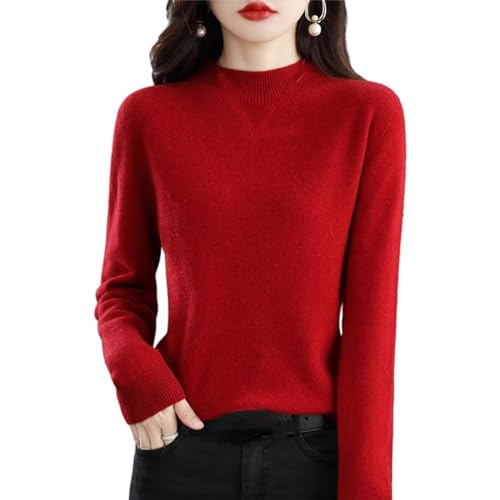 CUSON Suéteres de Cachemira para Mujer, 100% Cachemira, Manga Larga, Cuello Redondo, suéter de Punto Suave y cálido, Burdeos, M