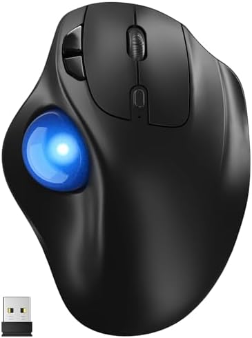 Ergonomic Wireless Trackball Mouse, 3 Device Connection (Bluetooth or 2.4G USB Receiver) Bluetooth Quiet Computer Mouse, 2*AAA Battery Thumb Laptop Mice with 5 Level DPI for PC/Laptop/Mac/Windows Blue