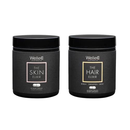 WelleCo, The Skin Elixir + The Hair Elixir, Vegan Beauty Supplements Bundle, Promotes Hair Growth & Reduces Breakage, Supports Healthy Skin & Collagen Formation, 60 Capsules Each