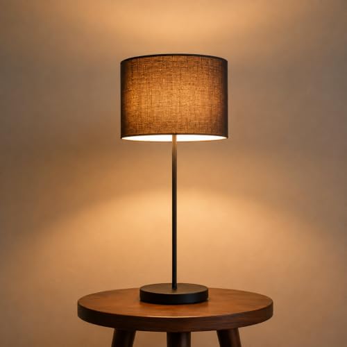 Image of THE GRANDEUR Table Lamp with Fabric Shade, 41 cm, Black, Metal Base | Decorative