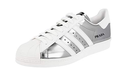 Prada Baskets en cuir pour homme 2EG321 - - Argenté/blanc, 43 EU