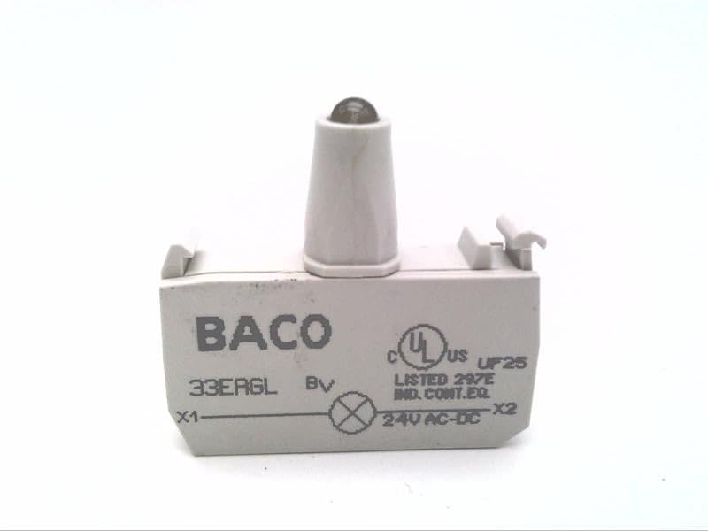 BACO CONTROLS 33EAGL Screw Termination, Green Color LED, 24 VAC/VDC, Light Block, Switch Access