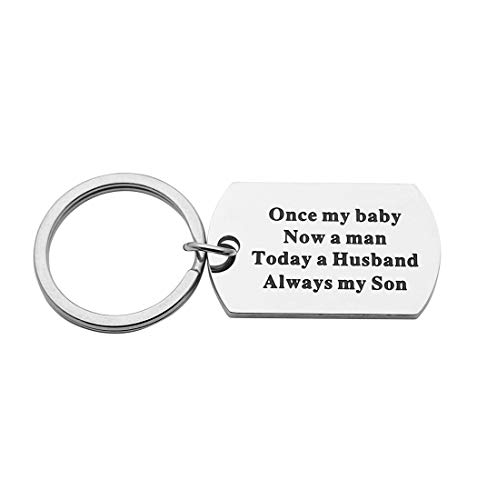 Eilygen Gifts for Men Son Personalized Dog Tag Keychain for Son I Love You Forever Key Chain Son Wedding Day Gift Gift for Son (Once My Baby Now a Man Today a Husband Always My Son)