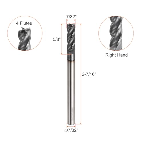 Image of HARFINGTON Carbide Square Nose End Mill Bit 7 /32 inch Cut Dia 4 Flutes TiAlN Coated Milling Cutter for Hardened Steel Metal (7 /32 inch Shank 5 /8 inch Cut Length 2-7 /16 inch Long 30 Degree Helix)