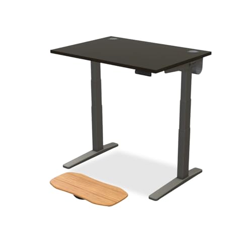 Image of UPLIFTDESK Black Bamboo (42 x 30 inch) Standing Desk 2-Leg V3 Adjustable Stand Up C-Frame (Indus.), Advanced Keypad, Wire Grommets, Wire Tray, Rocker Board