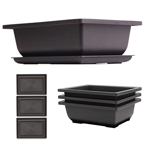 Bonsai Pots – 3pcs Bonsai Pot with Humidity Trays for Indoor Plants – Bonsai Pots with Drainage Tray and Built-In Mesh – Durable Plastic Bonsai Tree Pot with Irrigation Holes – 9'D x 6.7'W x 3'H