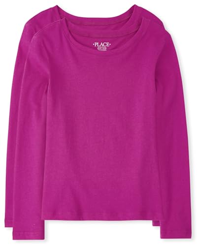 The Children's Place Girls Basic Long Sleeve Layering Tees Aurora Pink 2-Pack Large