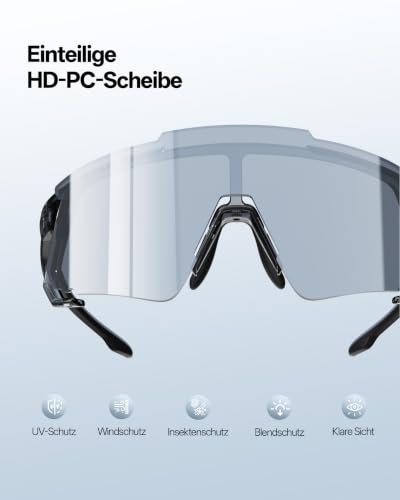 Fahrradbrille Herren Laufbrille Damen, UV400 Sportbrille Sonnenbrille, TR90 Frame mit Verstellbaren Nasenflügel MTB Schutzbrille Schnelle… – Ansicht 5