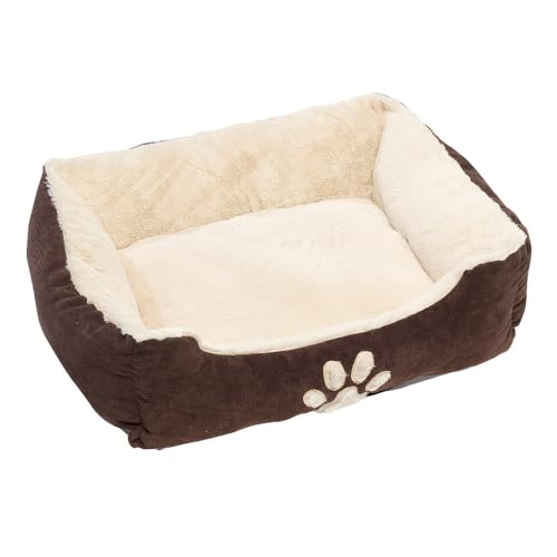 Petnic - Hundebett ca. 60x48x18 cm - Braun - Plüsch flauschig mit Rand weich für kleine bis mittelgroße Hunde Katzenbett Hundekissen Beige Haustierbett eckig ca. 60x50 cm
