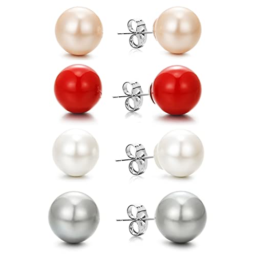 lureme 4 Pairs Round Simulated Shell Pearl Stud Earrings for Women Girls Faux Pearl Earrings Pack (er006323)