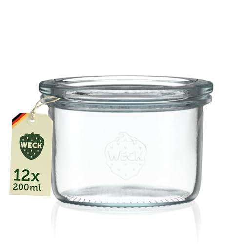 Weck Sturz Lot de 12 bocaux en verre de 200 ml avec couvercle | Pour la conservation de confitures, jus de fruits, conservation hermétique des ingrédients...