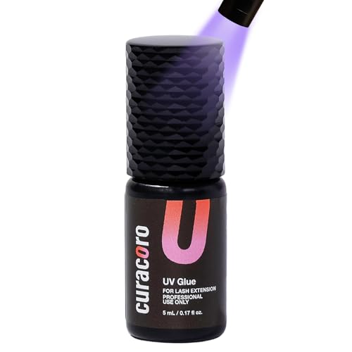 Curacoro UV Eyelash Glue for Professional - Clear UV Light Adhesive for Lash Extensions, 0.5 Sec Fast Drying, Extra Strong Hold Up to 6 Weeks Retention