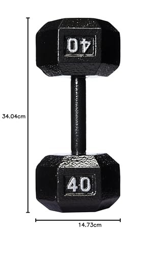 Image of amazon basics Cast Iron Hex Fixed Dumbbell Weight - 13.4 x 5.8 x 5 Inches, 18 kg, Black