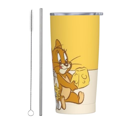 トムとジェリー アニメ ストロー&ストローブラシ付き マグカップ コーヒーカップ 600ml コンビニカップ タンブラー ステンレス製 保冷 保温 車用 蓋付き 持ち運び 水筒 大容量 直飲み キャラクター 人気 プレゼント
