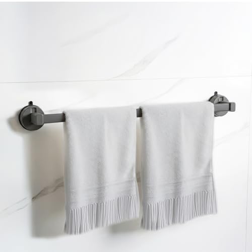 Image of MIORAH Suction Towel Holder for Bathroom - Rust - Free Powder Coated Wall Mounted Towel Rack No Drill Towel Rack Modern Bathroom Accessories Organizer Grey