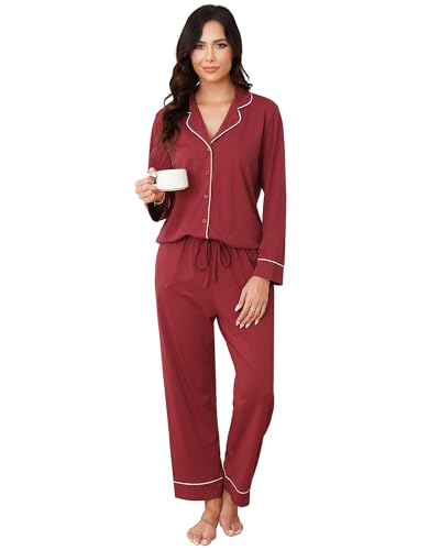 Catálogo de Pijama Dama para comprar online. 44 Yowmina Conjunto Pijamas Mujer 2 Piezas, Pijamas Algodon Botones Mujer con Manga Larga y Pantalones, Ropa de Dormir de Casa