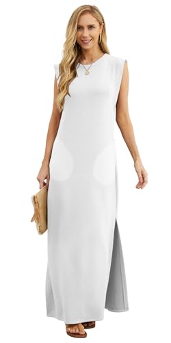 Image of GRECERELLE 2026 Women Year-Round Casual Round Neck Loose Split Wrinkle-Free Long Maxi Vacation Dress with Pockets (XXS-4XL)