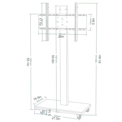 Soporte móvil para TV con ruedas, 32-65 pulg. miniatura 2