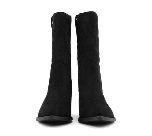 Image of Soda inchTELLER inch ~ Women's Western Cowboy Boots with Stitched Detailing, Pointed Toe, and Low Block Heel