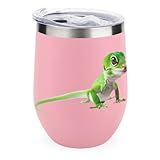 Green Gecko - Vaso de vino de viaje con tapa, 355 ml, aislado al vacío, doble pared, acero inoxidable, taza de café
