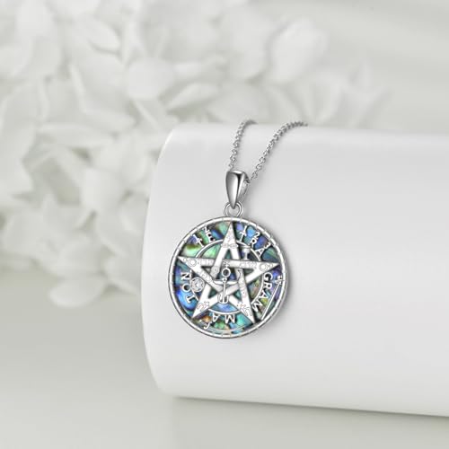 Sterling Silver Tetragrammaton Necklace for Women Men Abalone Shell Pentagram Pendant Necklace Wiccan Protection Amulet Pentacle Star Jewelry Gift for Wife Husband3